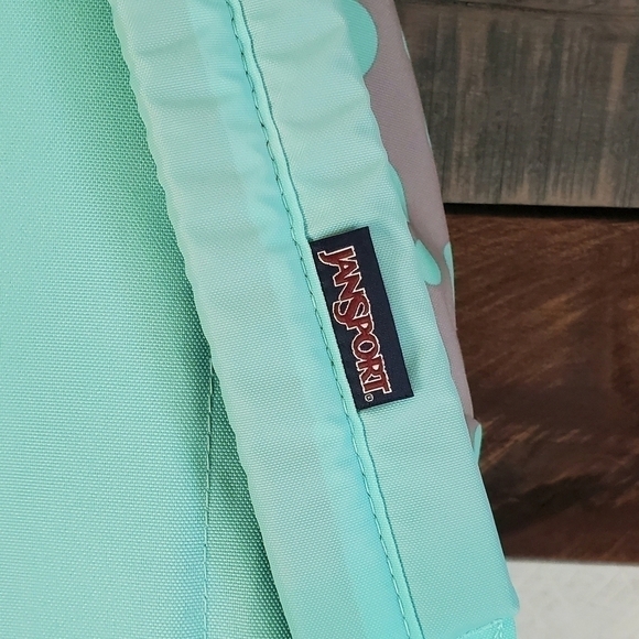 JANSPORT SuperBreak Light Teal Mint Green Gray Polka Dots Backpack - Picture 11 of 13